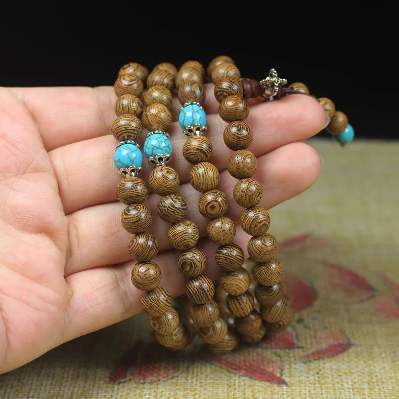Wholesale Chicken wing wood with spacer beads 108 beads wooden bracelet