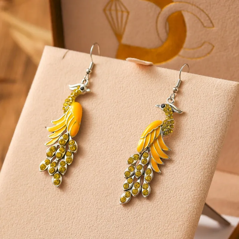 Wholesale Chinese Style Diamond Studded Texture Peacock Retro Earrings