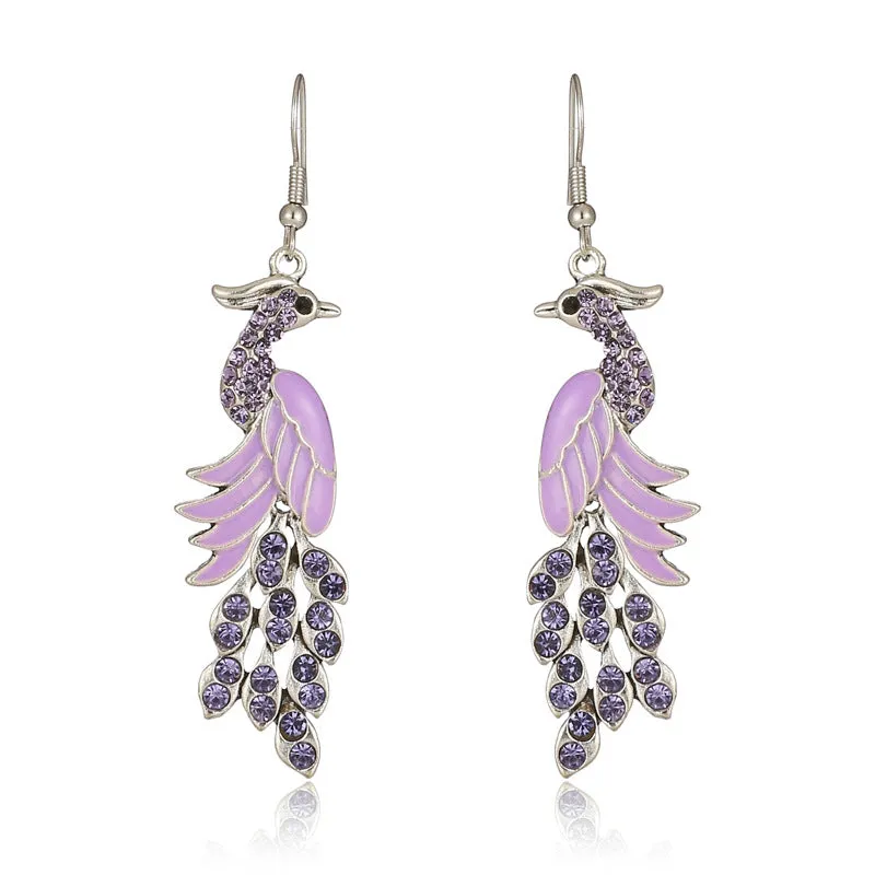 Wholesale Chinese Style Diamond Studded Texture Peacock Retro Earrings