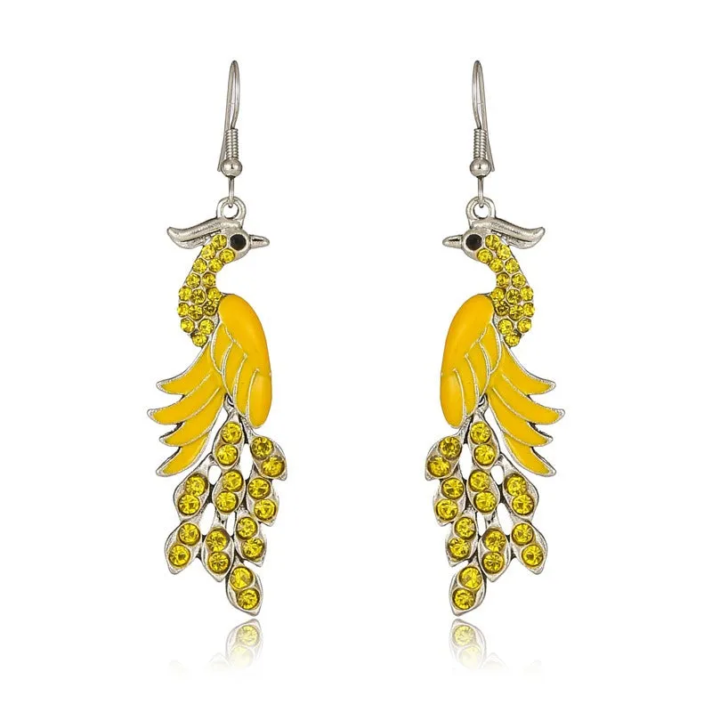 Wholesale Chinese Style Diamond Studded Texture Peacock Retro Earrings
