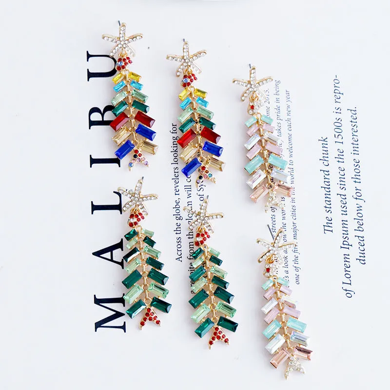 Wholesale Christmas Alloy Diamond Christmas Tree Earrings