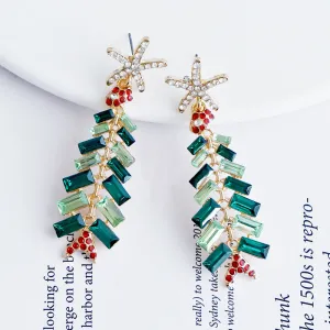 Wholesale Christmas Alloy Diamond Christmas Tree Earrings