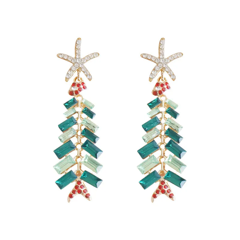 Wholesale Christmas Alloy Diamond Christmas Tree Earrings