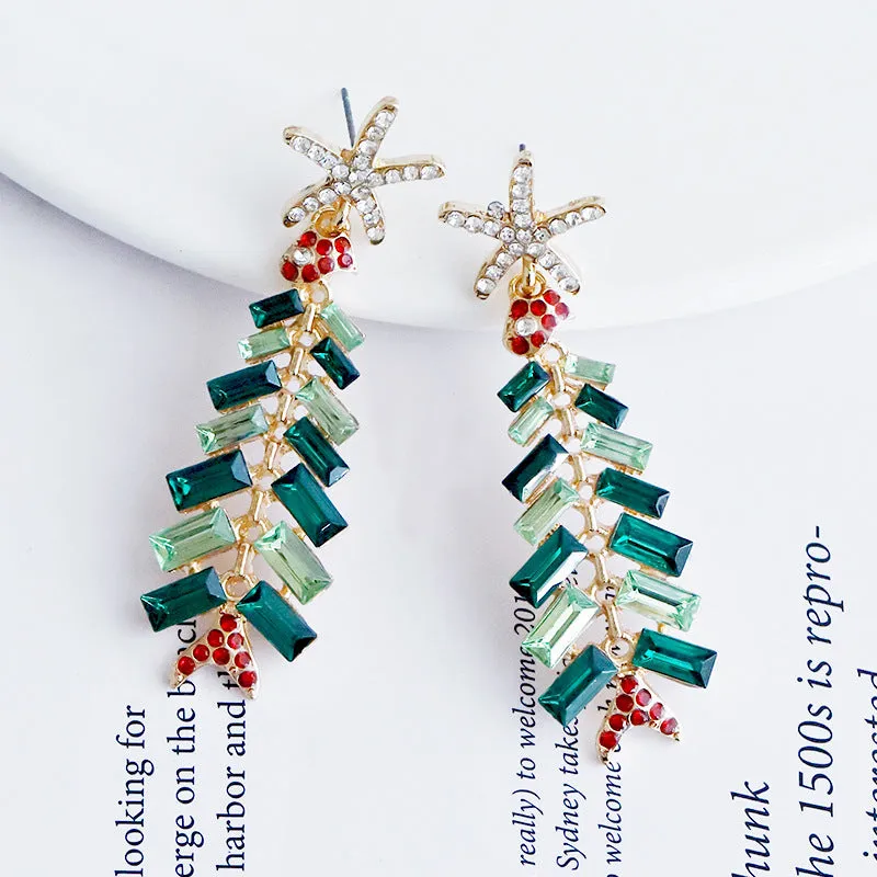 Wholesale Christmas Alloy Diamond Christmas Tree Earrings