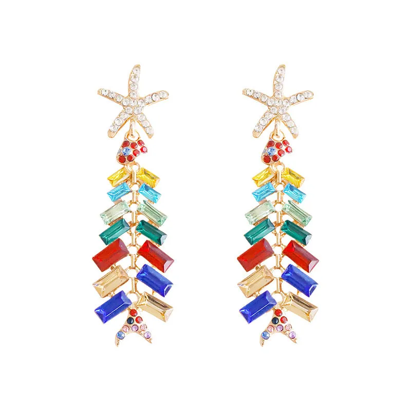 Wholesale Christmas Alloy Diamond Christmas Tree Earrings