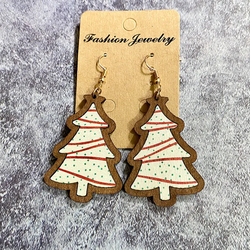 Wholesale Christmas Black and Red Plaid Christmas Tree Wooden Earrings