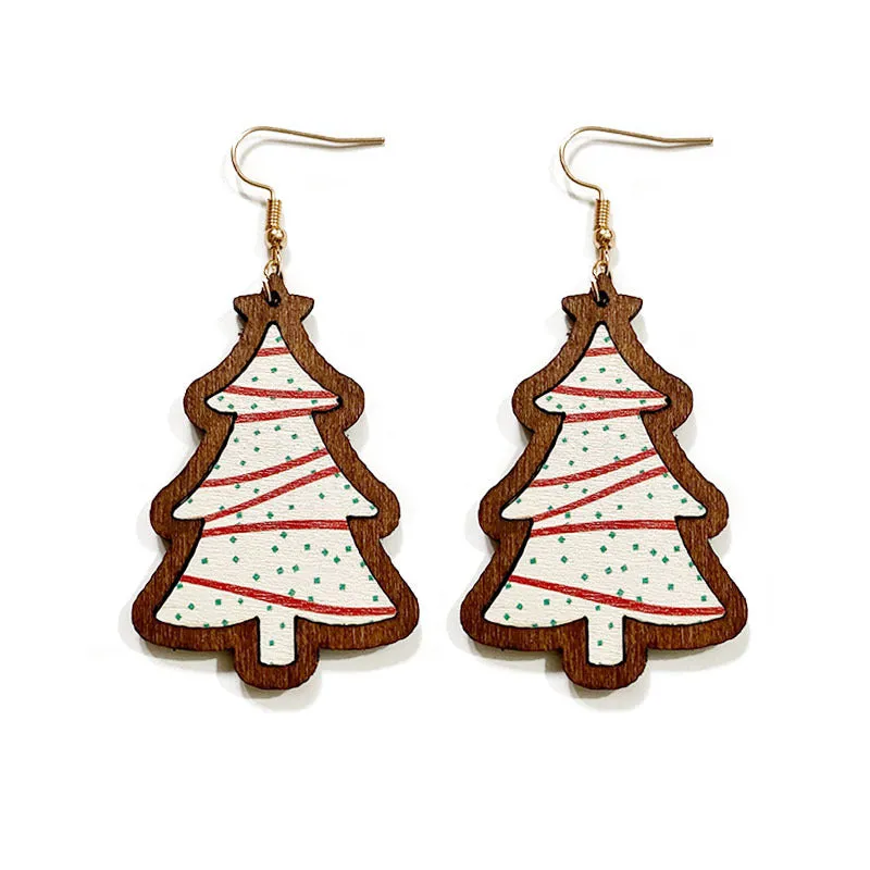 Wholesale Christmas Black and Red Plaid Christmas Tree Wooden Earrings
