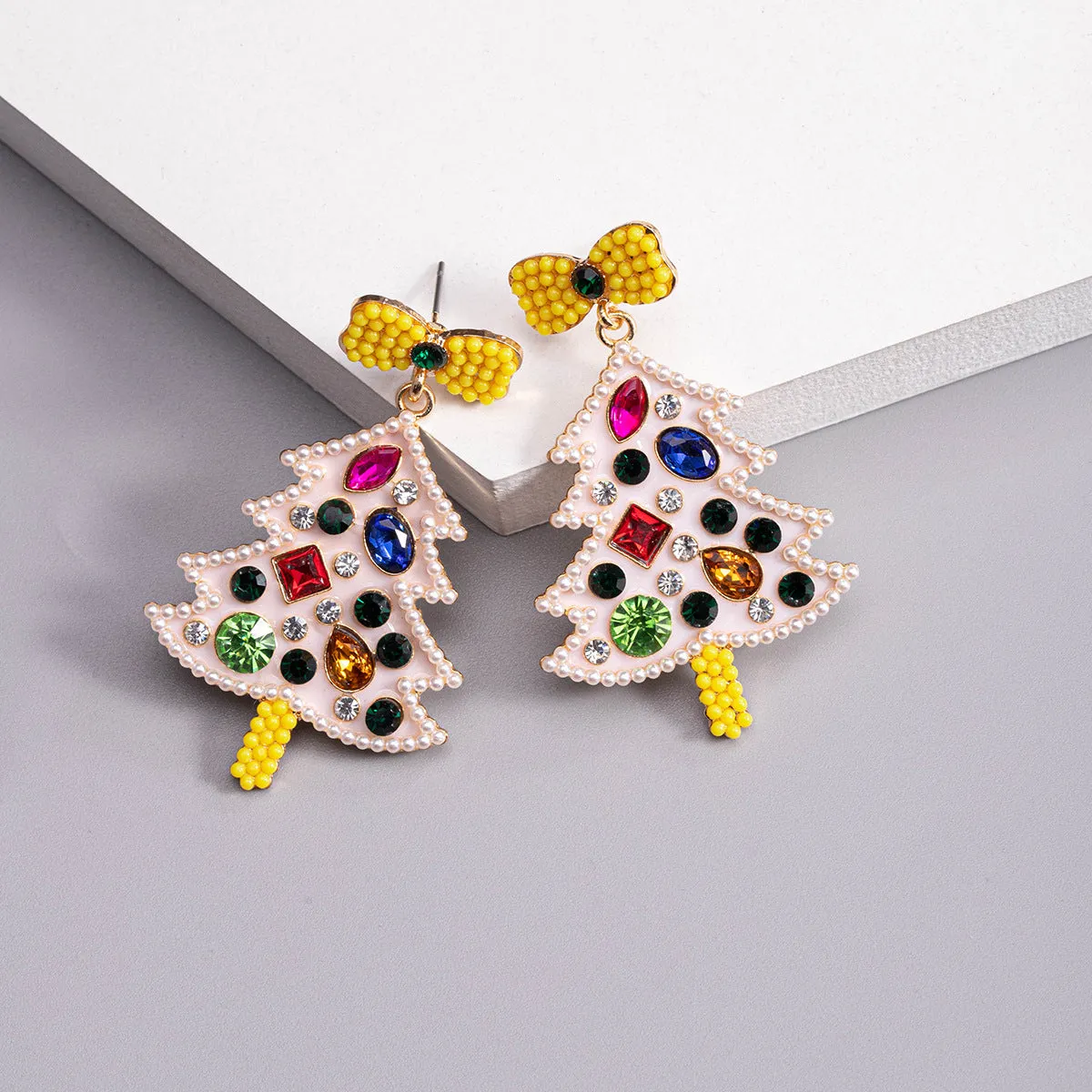 Wholesale Christmas Bows, Oil Drops, Diamonds, Christmas Trees, Zinc Alloy Earrings