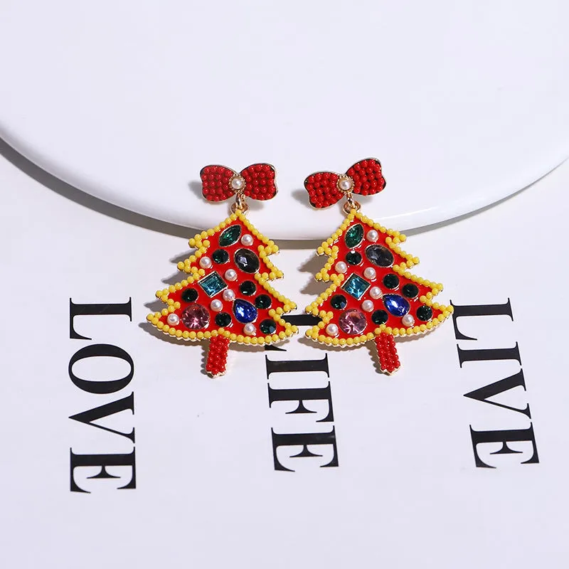 Wholesale Christmas Bows, Oil Drops, Diamonds, Christmas Trees, Zinc Alloy Earrings