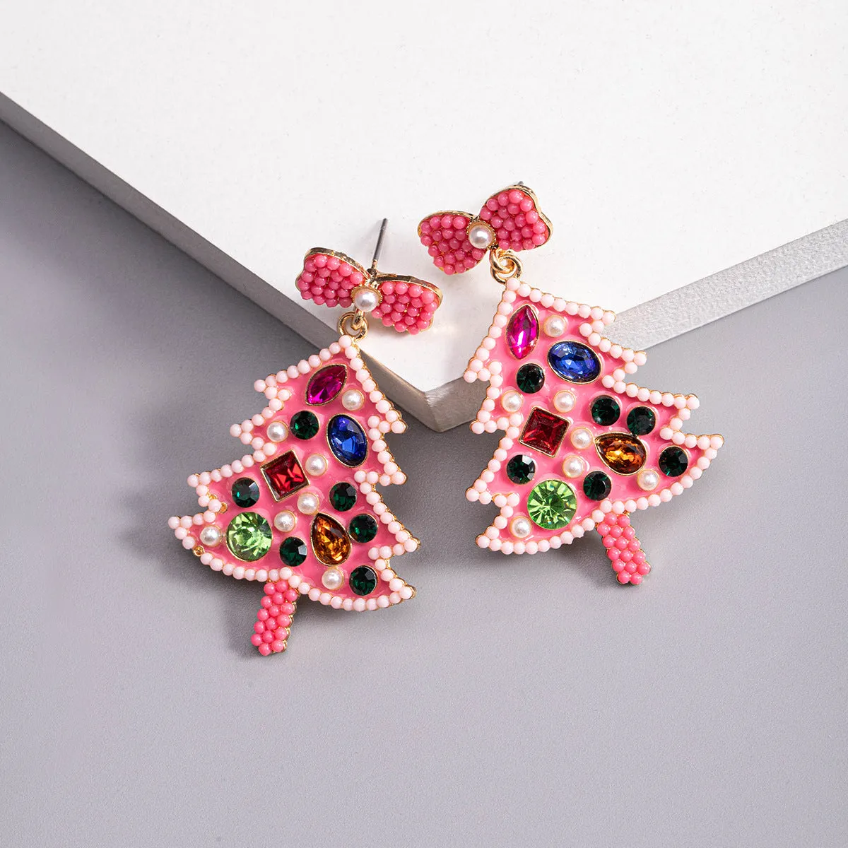 Wholesale Christmas Bows, Oil Drops, Diamonds, Christmas Trees, Zinc Alloy Earrings