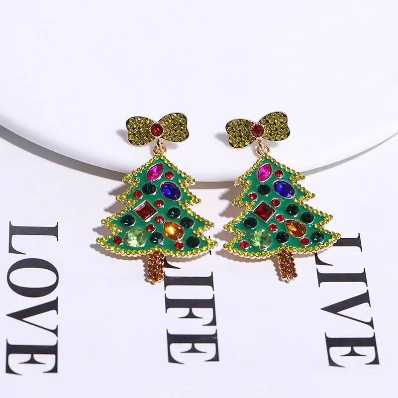 Wholesale Christmas Bows, Oil Drops, Diamonds, Christmas Trees, Zinc Alloy Earrings
