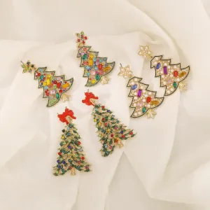 Wholesale Christmas Colored Diamond Pearl Christmas Tree Star Earrings