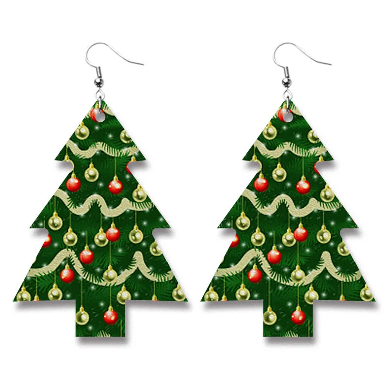 Wholesale Christmas Cow Sheep Animal Western Style Sunflower Retro PU Leather Earrings