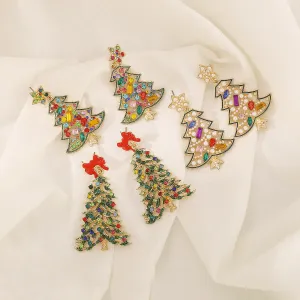 Wholesale Christmas Diamond Pearl Christmas Tree Star Earrings