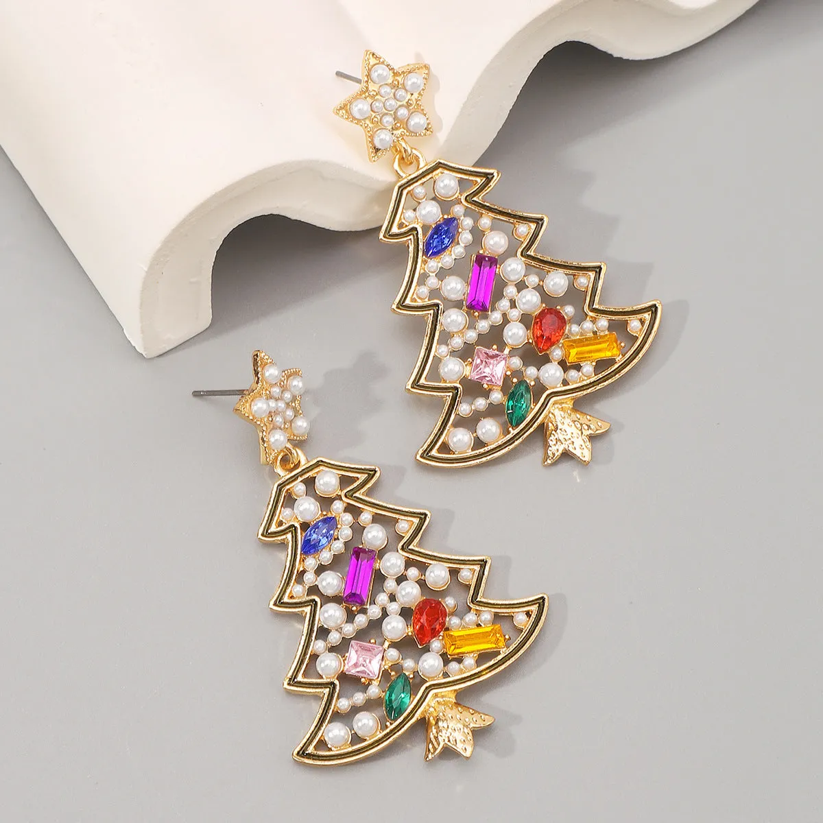 Wholesale Christmas Diamond Pearl Christmas Tree Star Earrings