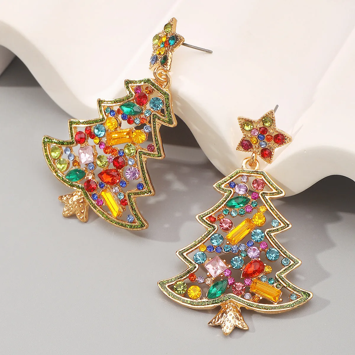 Wholesale Christmas Diamond Pearl Christmas Tree Star Earrings