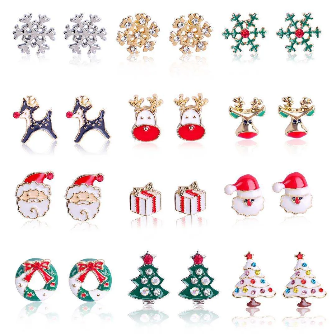 Wholesale Christmas Earrings Set with Diamond Snowflake Christmas Alloy Earrings