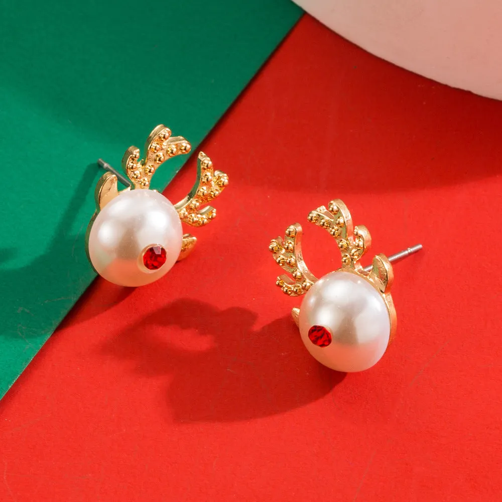 Wholesale Christmas Fashion Elk Christmas Tree Diamond Inlaid Three-dimensional Cartoon Holiday Earrings