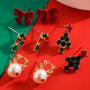 Wholesale Christmas Fashion Elk Christmas Tree Diamond Inlaid Three-dimensional Cartoon Holiday Earrings