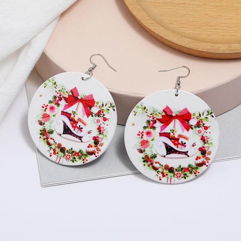 Wholesale Christmas Fashion Log Print Bell Earrings