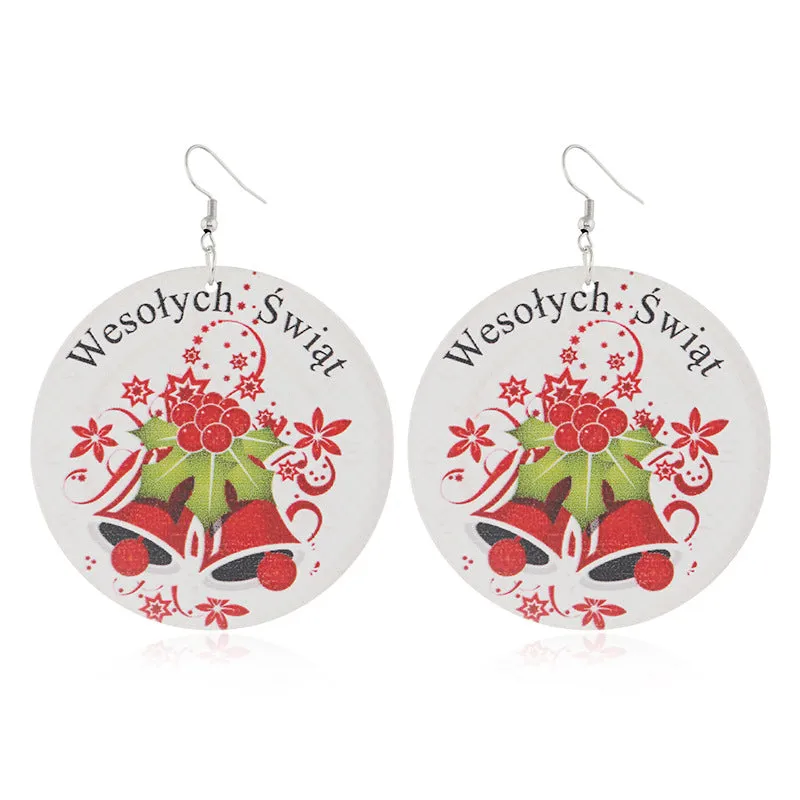 Wholesale Christmas Fashion Log Print Bell Earrings