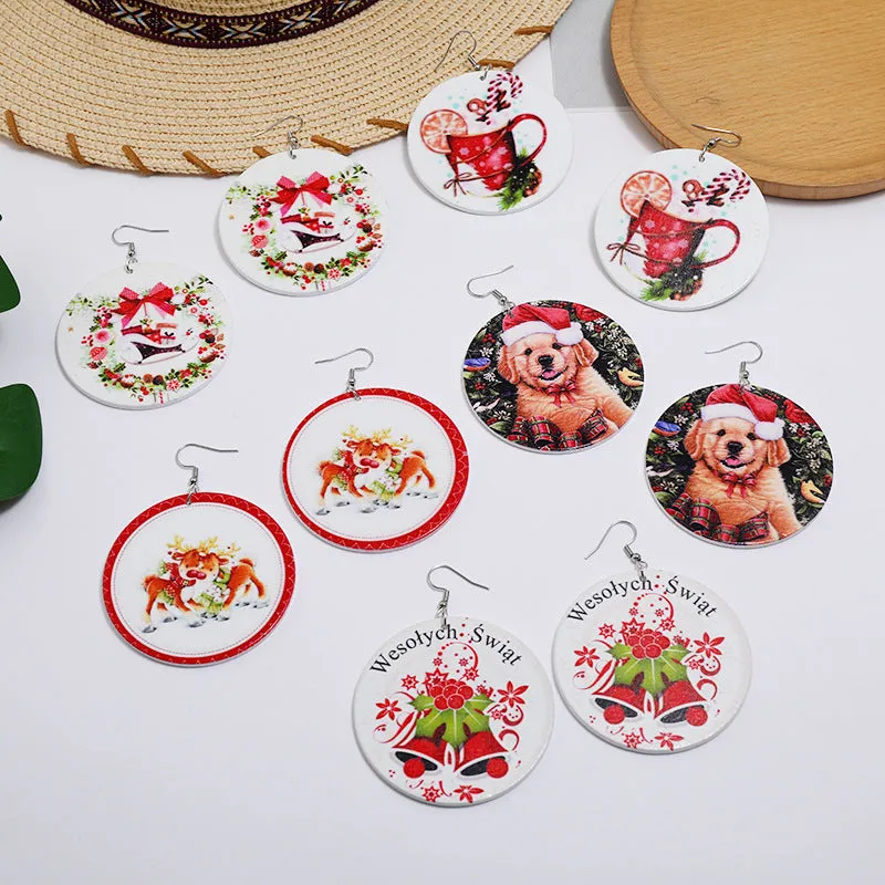 Wholesale Christmas Fashion Log Print Bell Earrings
