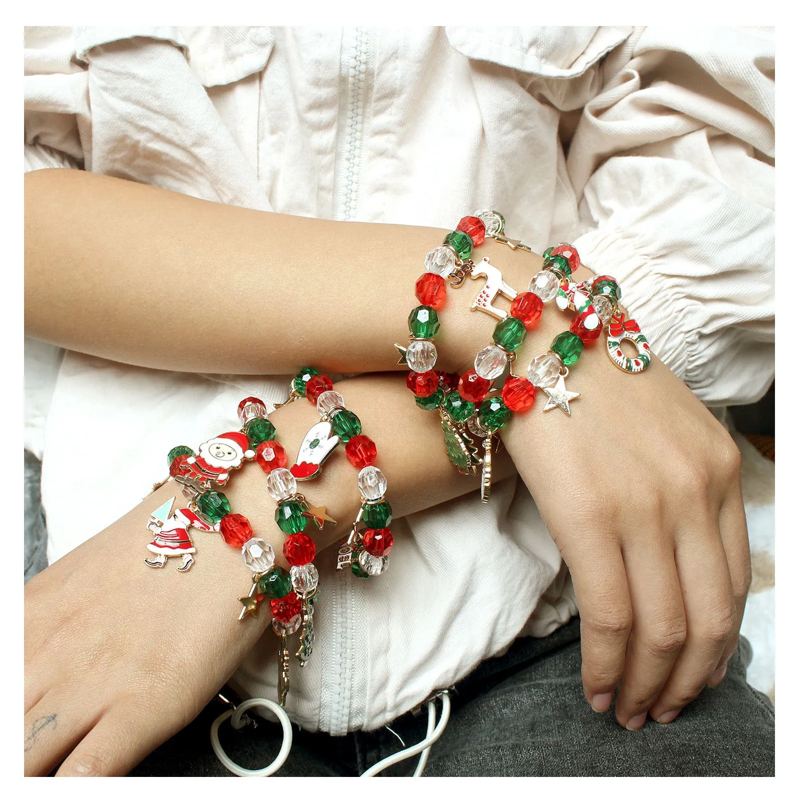 Wholesale Christmas Ornament Colorful Beads Beaded Bracelet