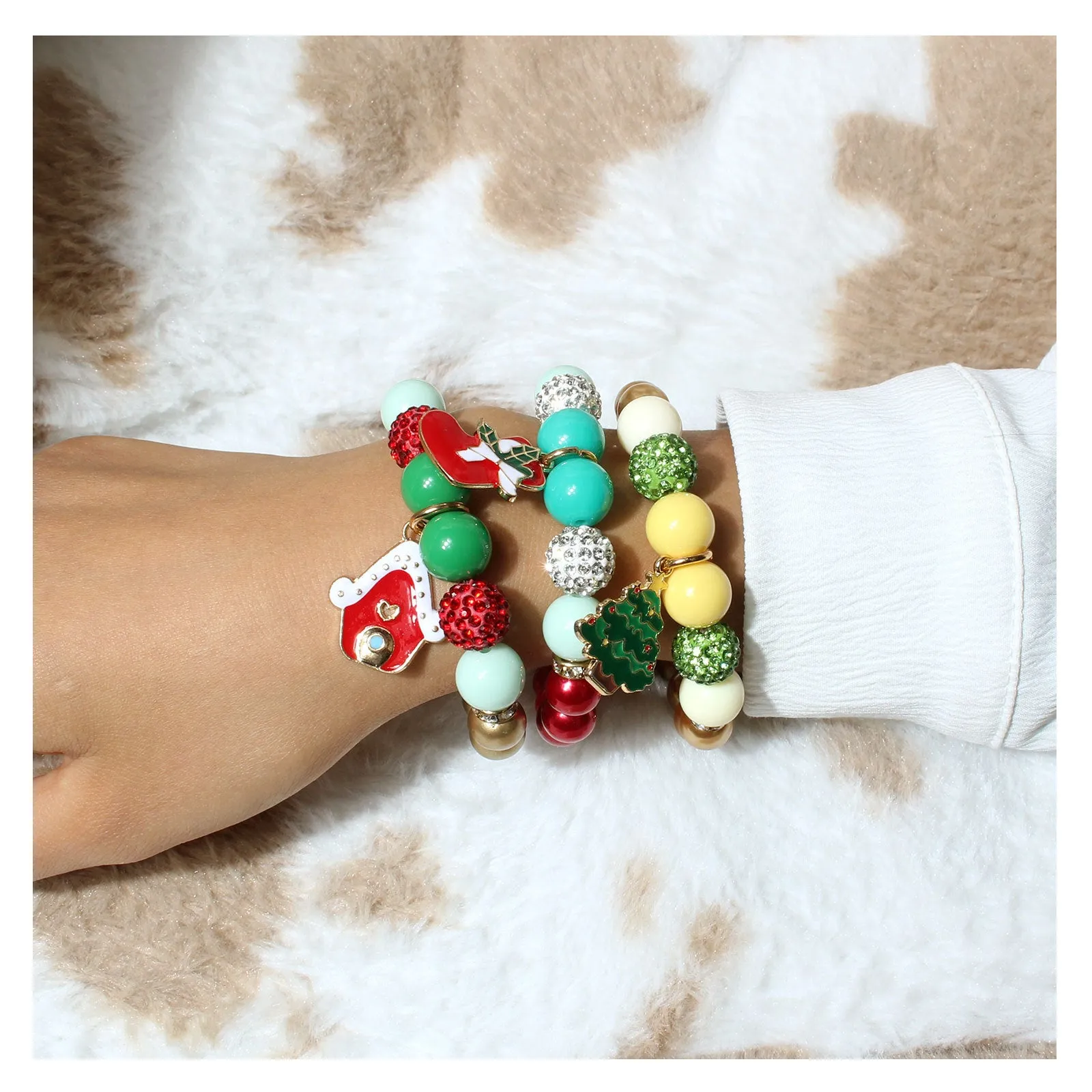Wholesale Christmas polymer clay diamond ball colorful beads beaded bracelet