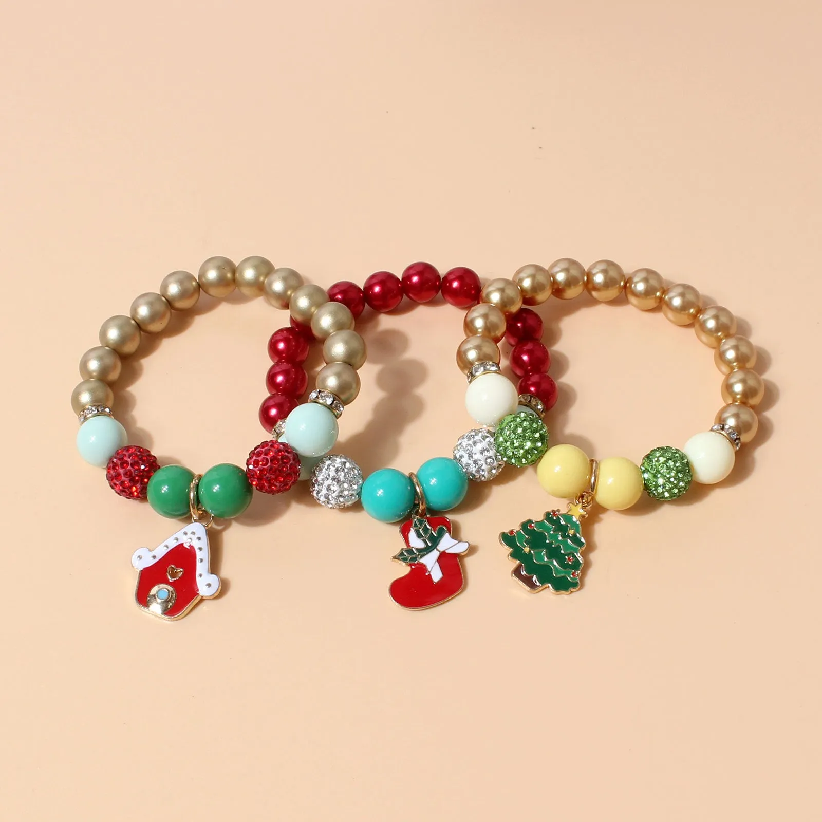 Wholesale Christmas polymer clay diamond ball colorful beads beaded bracelet