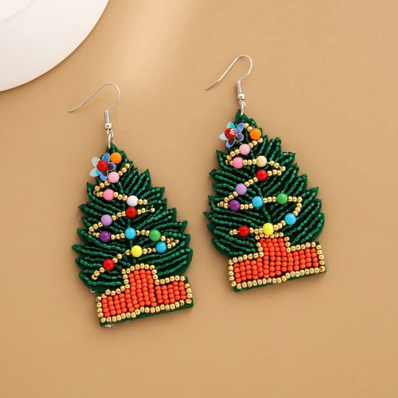 Wholesale Christmas Rice Beads Handmade Christmas Tree Old Man Snowflake Felt Earrings