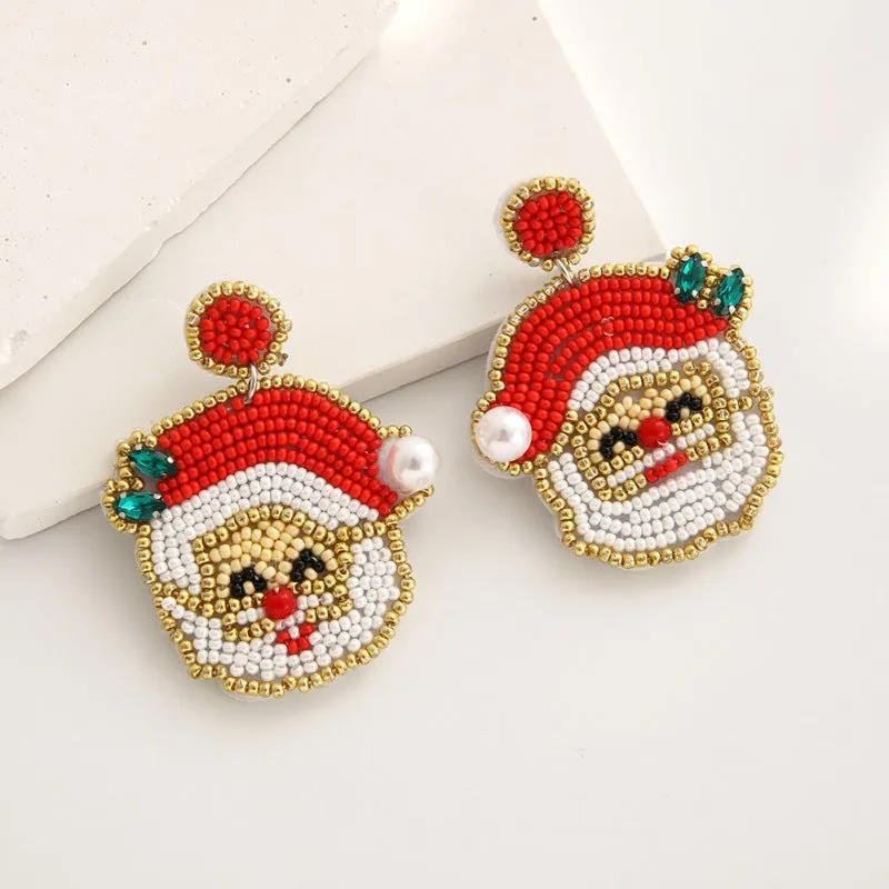 Wholesale Christmas Rice Beads Handmade Christmas Tree Old Man Snowflake Felt Earrings