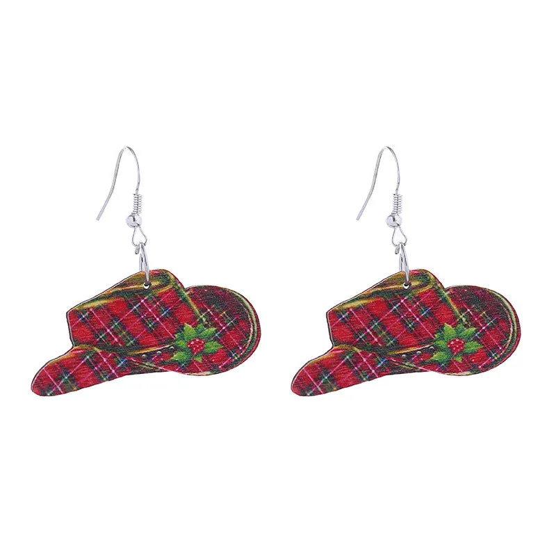 Wholesale Christmas Santa Claus Cow Snowman Western Vintage Cowboy Hat Earrings