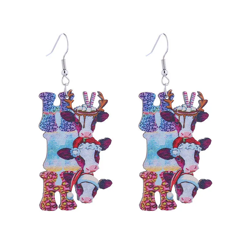 Wholesale Christmas Santa Claus Cow Snowman Western Vintage Cowboy Hat Earrings