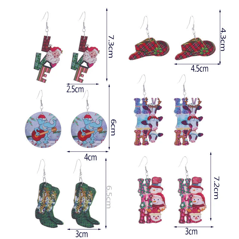 Wholesale Christmas Santa Claus Cow Snowman Western Vintage Cowboy Hat Earrings