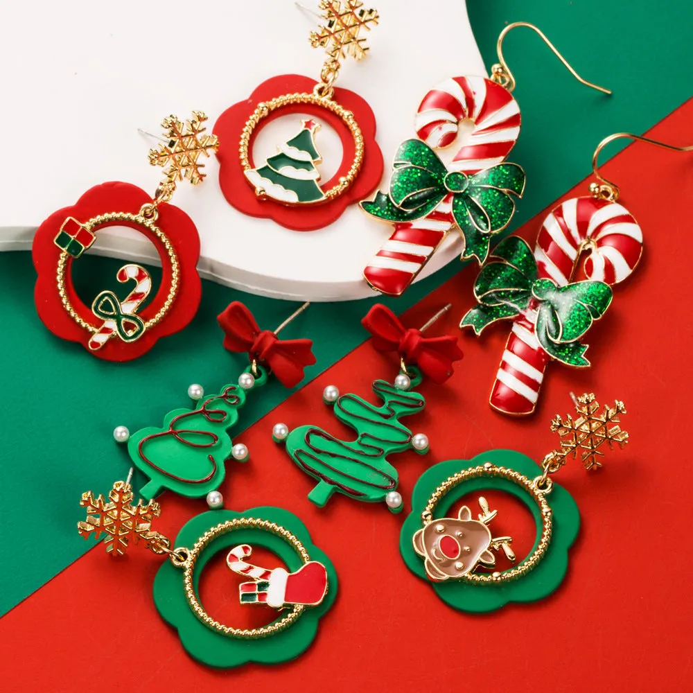 Wholesale Christmas Series Fashion Oil Dripping Elk Snowflake Candy Earrings