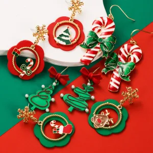 Wholesale Christmas Series Fashion Oil Dripping Elk Snowflake Candy Earrings