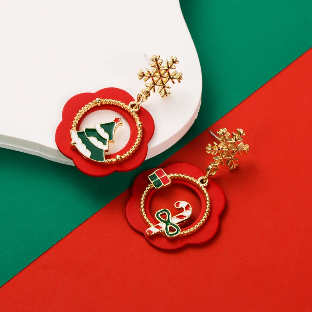 Wholesale Christmas Series Fashion Oil Dripping Elk Snowflake Candy Earrings