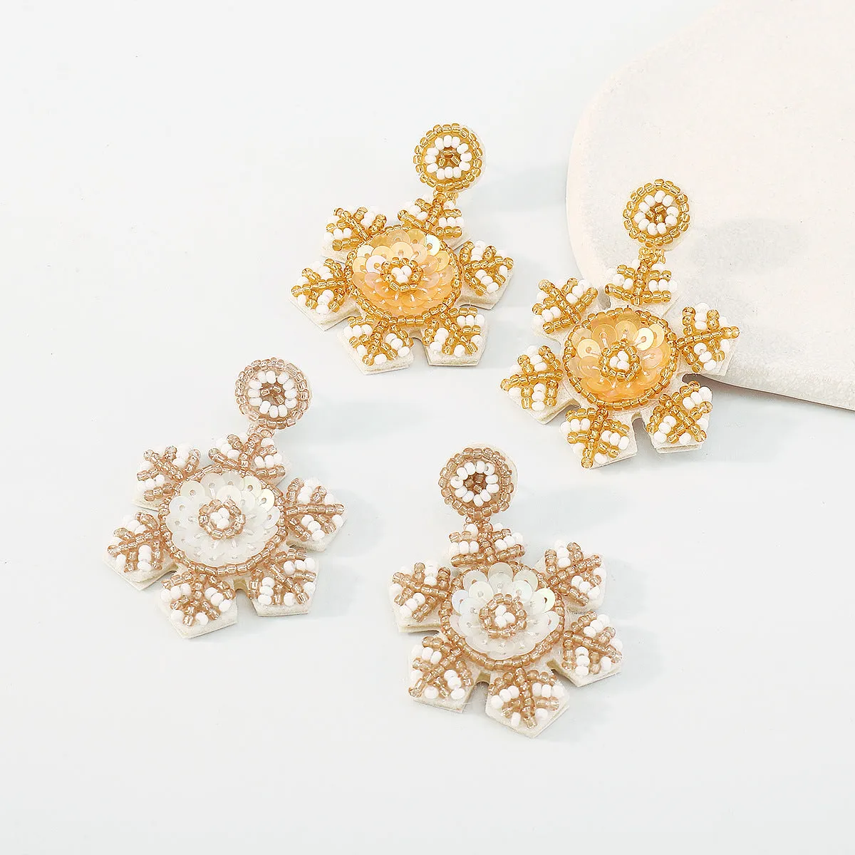 Wholesale Christmas Snowflake Beaded Sequin Handmade Earrings