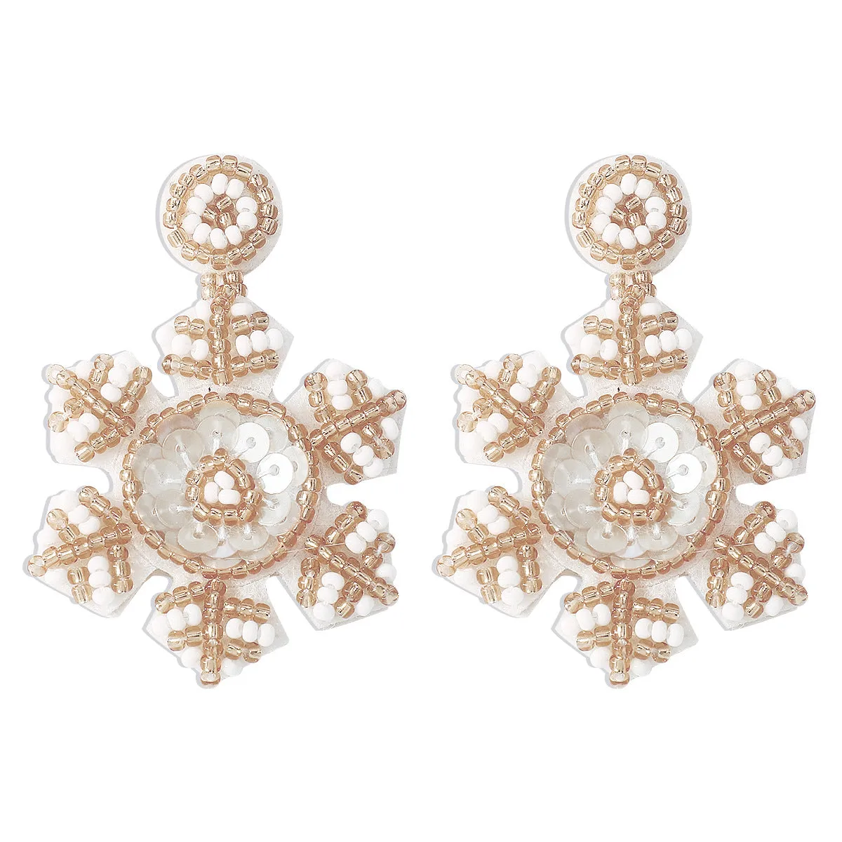 Wholesale Christmas Snowflake Beaded Sequin Handmade Earrings
