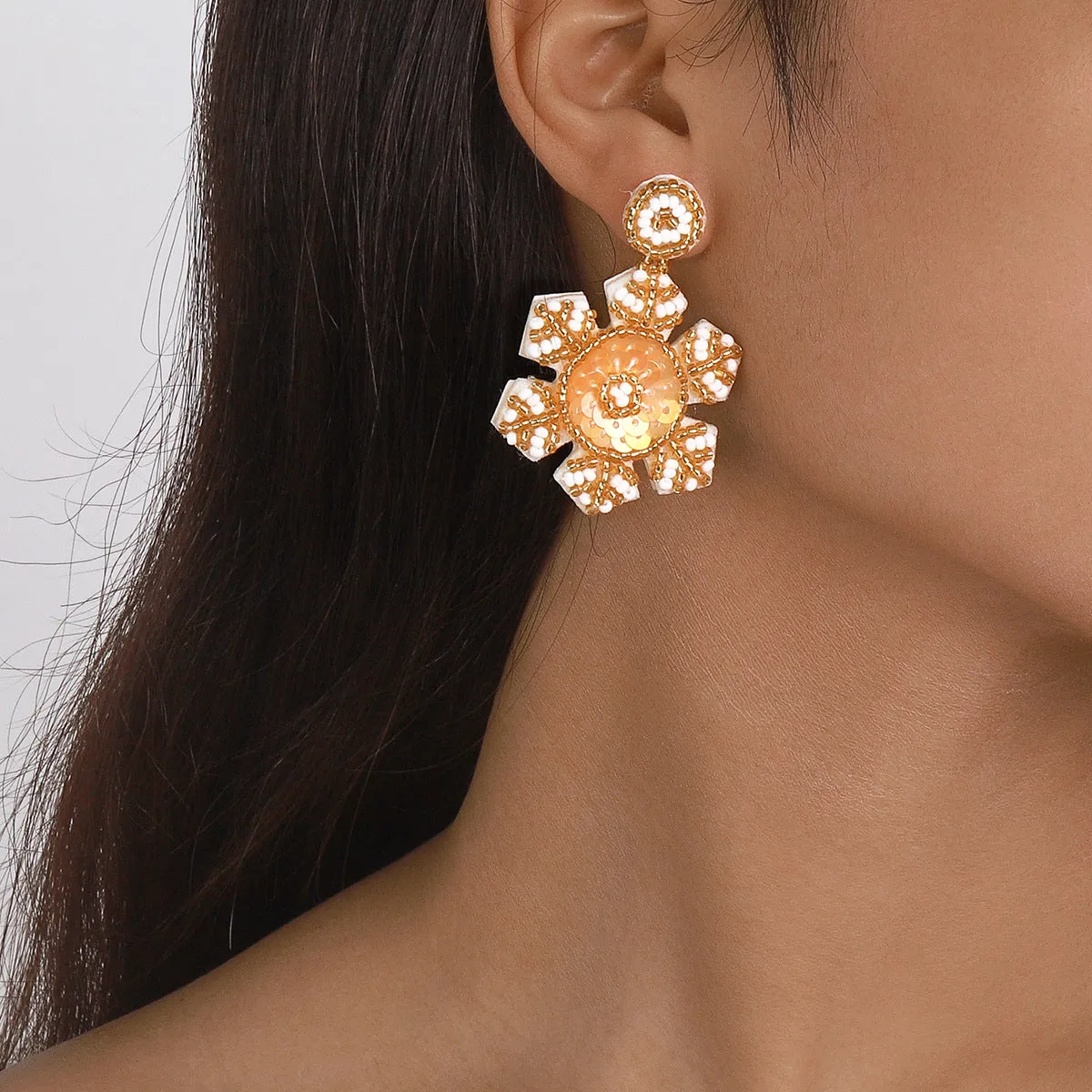 Wholesale Christmas Snowflake Beaded Sequin Handmade Earrings