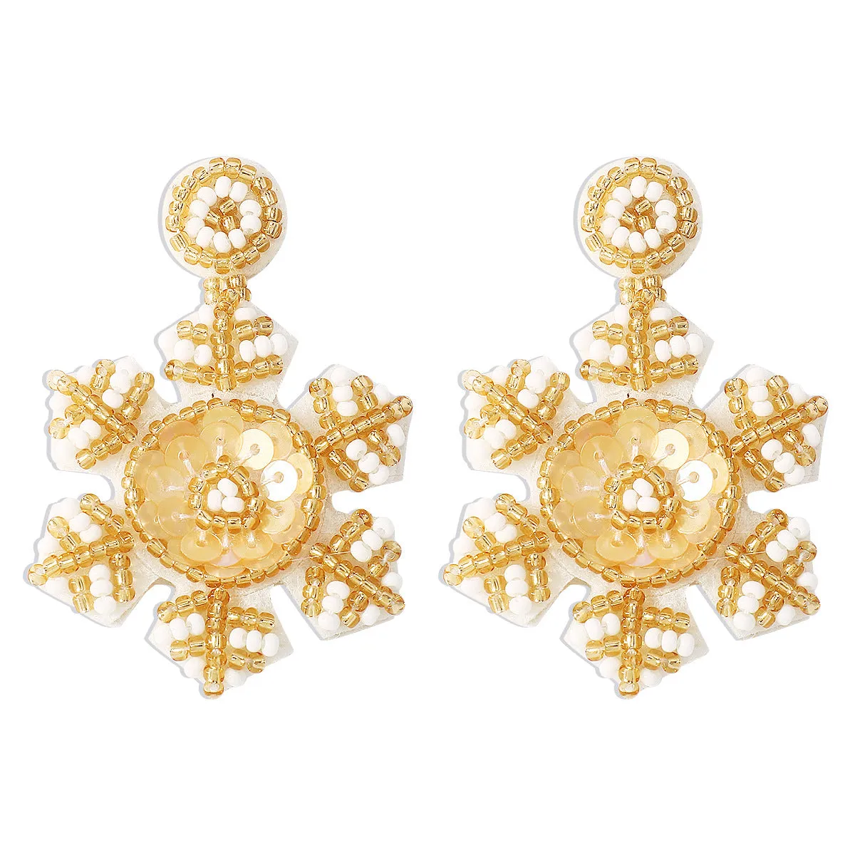 Wholesale Christmas Snowflake Beaded Sequin Handmade Earrings