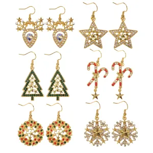 Wholesale Christmas Snowflake Cane Antler Earrings