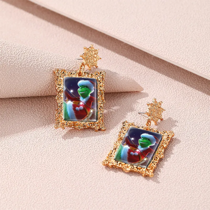 Wholesale Christmas Vintage Gold Geometric Square Frame Earrings