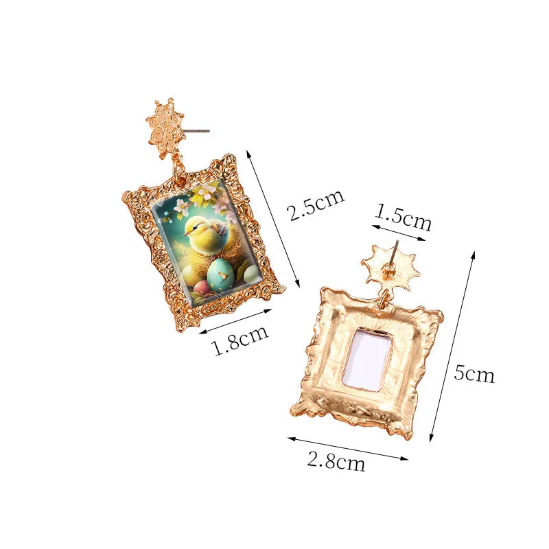 Wholesale Christmas Vintage Gold Geometric Square Frame Earrings