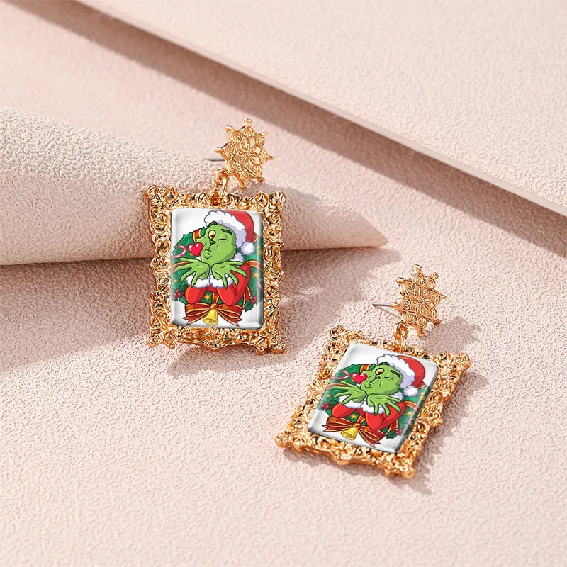 Wholesale Christmas Vintage Gold Geometric Square Frame Earrings