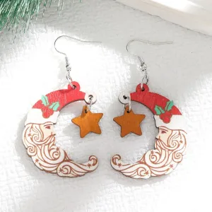 Wholesale Christmas Wooden Santa Claus Star Moon Versatile Fashion Festival Party Earrings