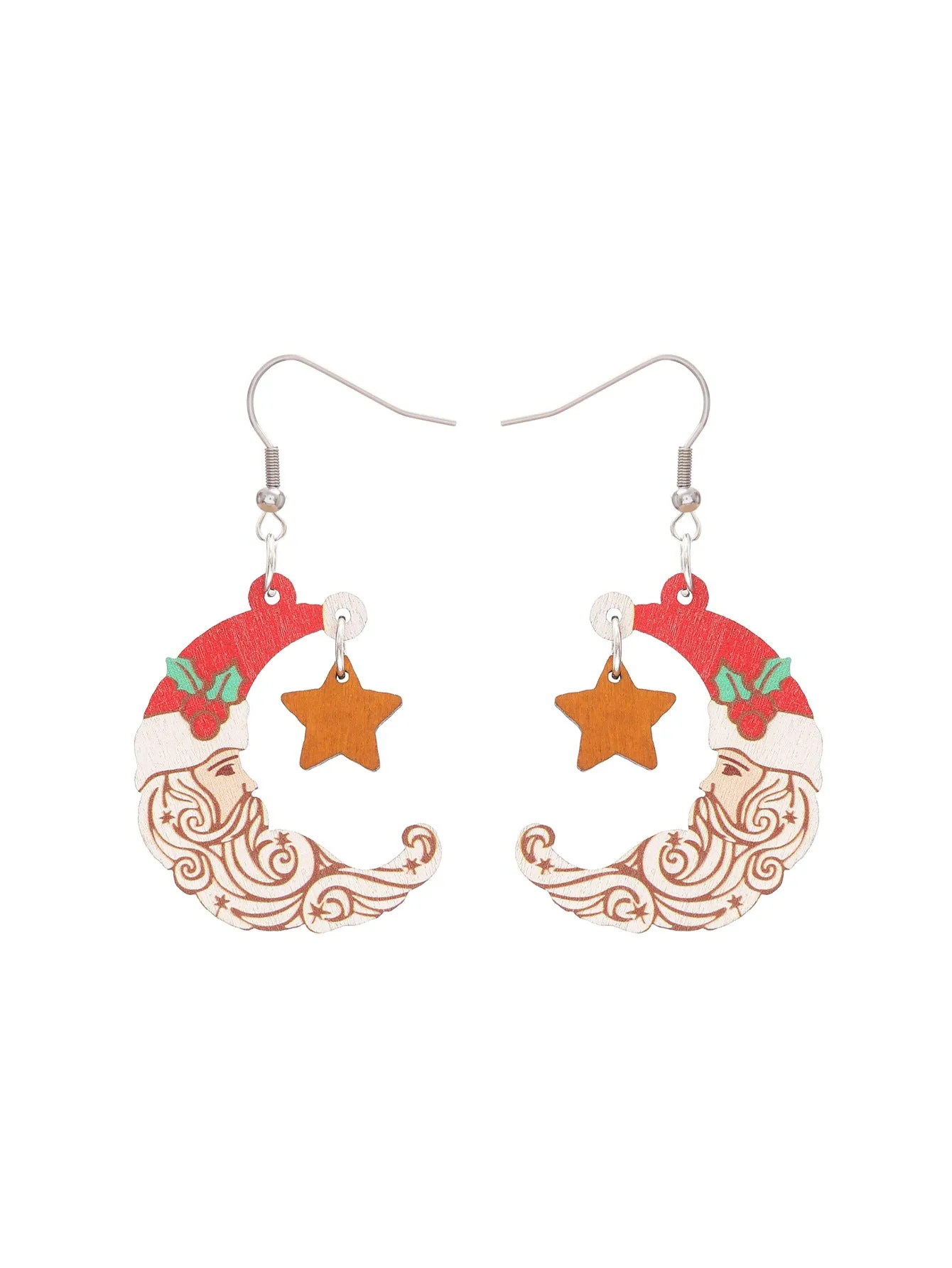 Wholesale Christmas Wooden Santa Claus Star Moon Versatile Fashion Festival Party Earrings