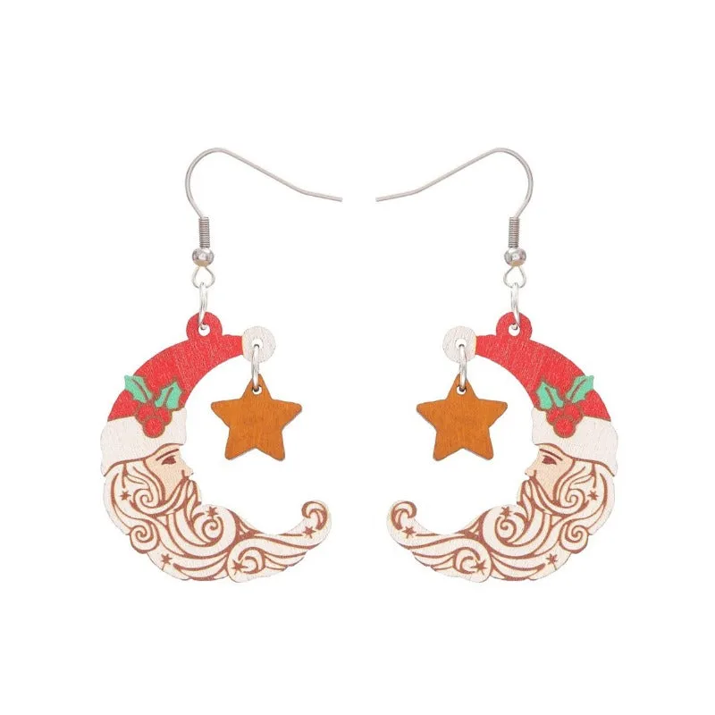 Wholesale Christmas Wooden Santa Claus Star Moon Versatile Fashion Festival Party Earrings