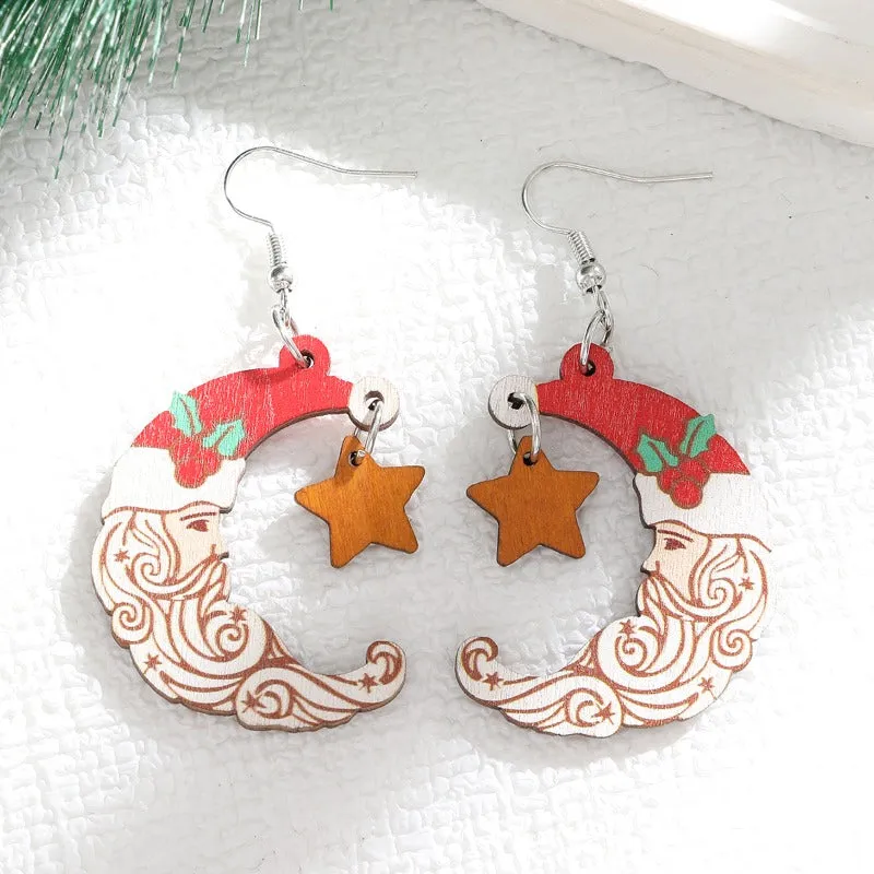 Wholesale Christmas Wooden Santa Claus Star Moon Versatile Fashion Festival Party Earrings