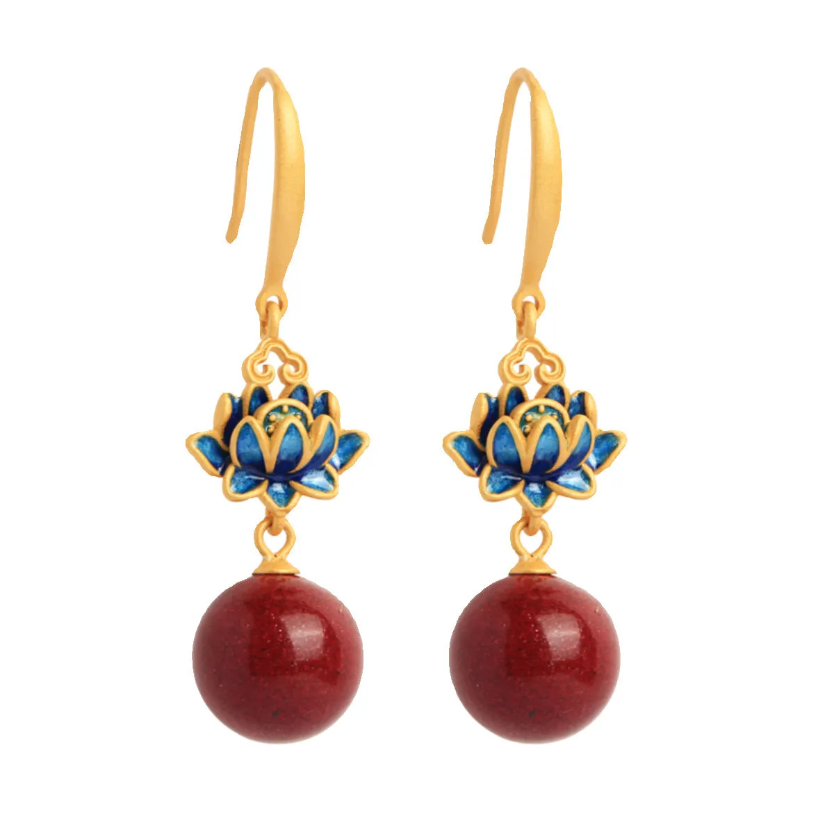 Wholesale Cinnabar Lotus New Chinese Retro Blue Enamel Earrings